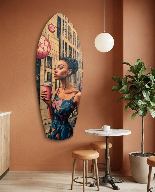 Modern City Life Glass Wall Art