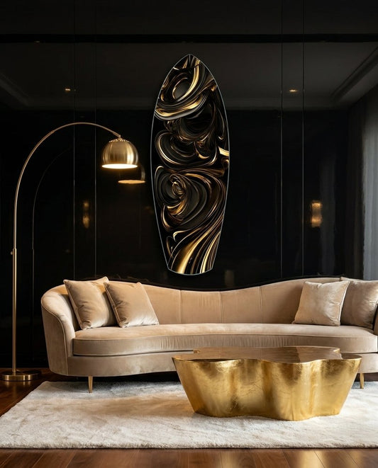 Golden Swirls Glass Wall Art