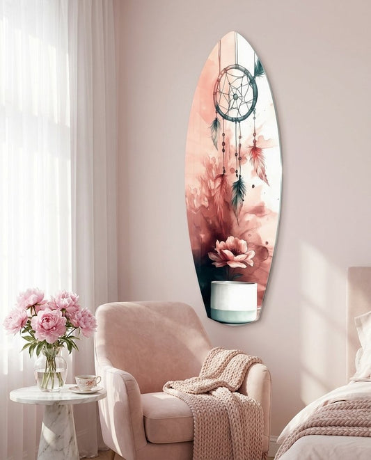 Blush Dreamcatcher Bloom Surfboard Glass Wall Art