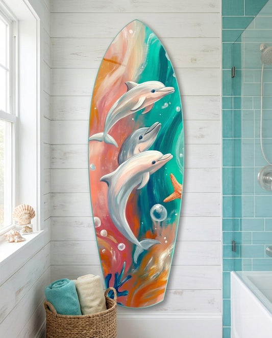 Dolphin Family Glass Wall Art