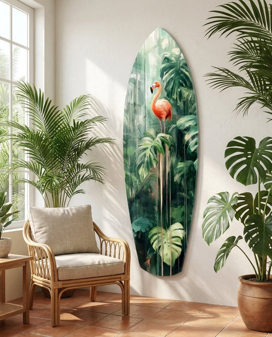 Tropical Flamingo Haven Glass Wall Art