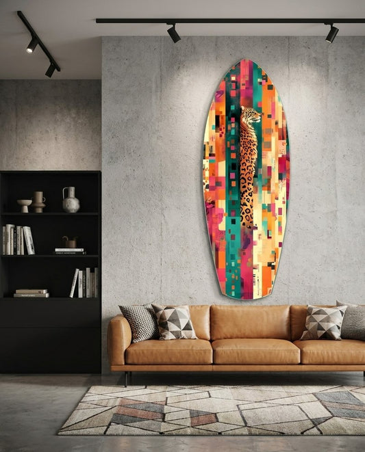 Leopard on Color Block Mosaic Glass Wall Art