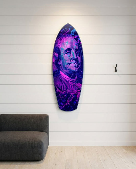Magenta Ultraviolet Banknote Portrait Glass Wall Art