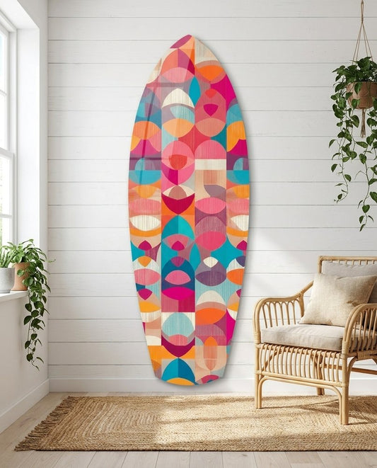 Pink Geometric Circles Surfboard Glass Wall Art