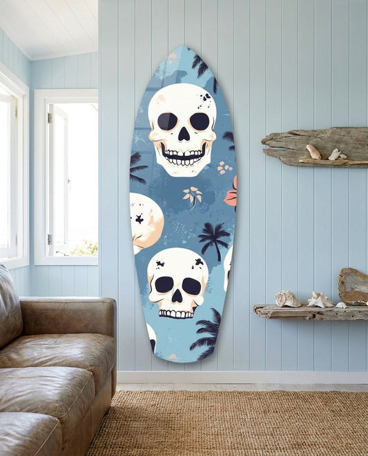 Surf Skull California Dreams Glass Wall Art