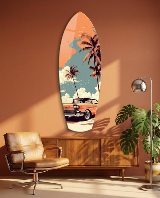 Sunset Ride 60s Vibes Glass Wall Art