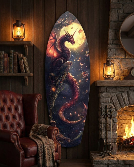 Moonlit Dragon Flight of the Night Glass Wall Art