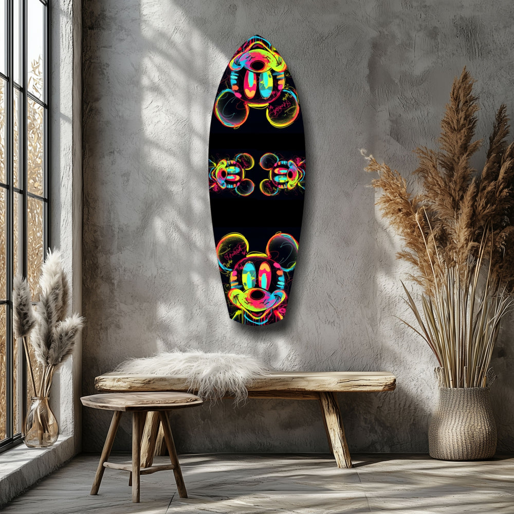 Neon Cartoon Mouse Pop Art Tempered Glass Wall Art.