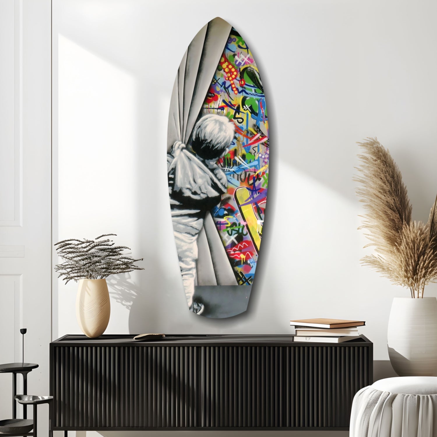 Street Art Curtain Reveal Pop Art Glass Wall Art.