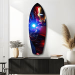 Red Armored Tech Hero Pop Art Glass Wall Art.