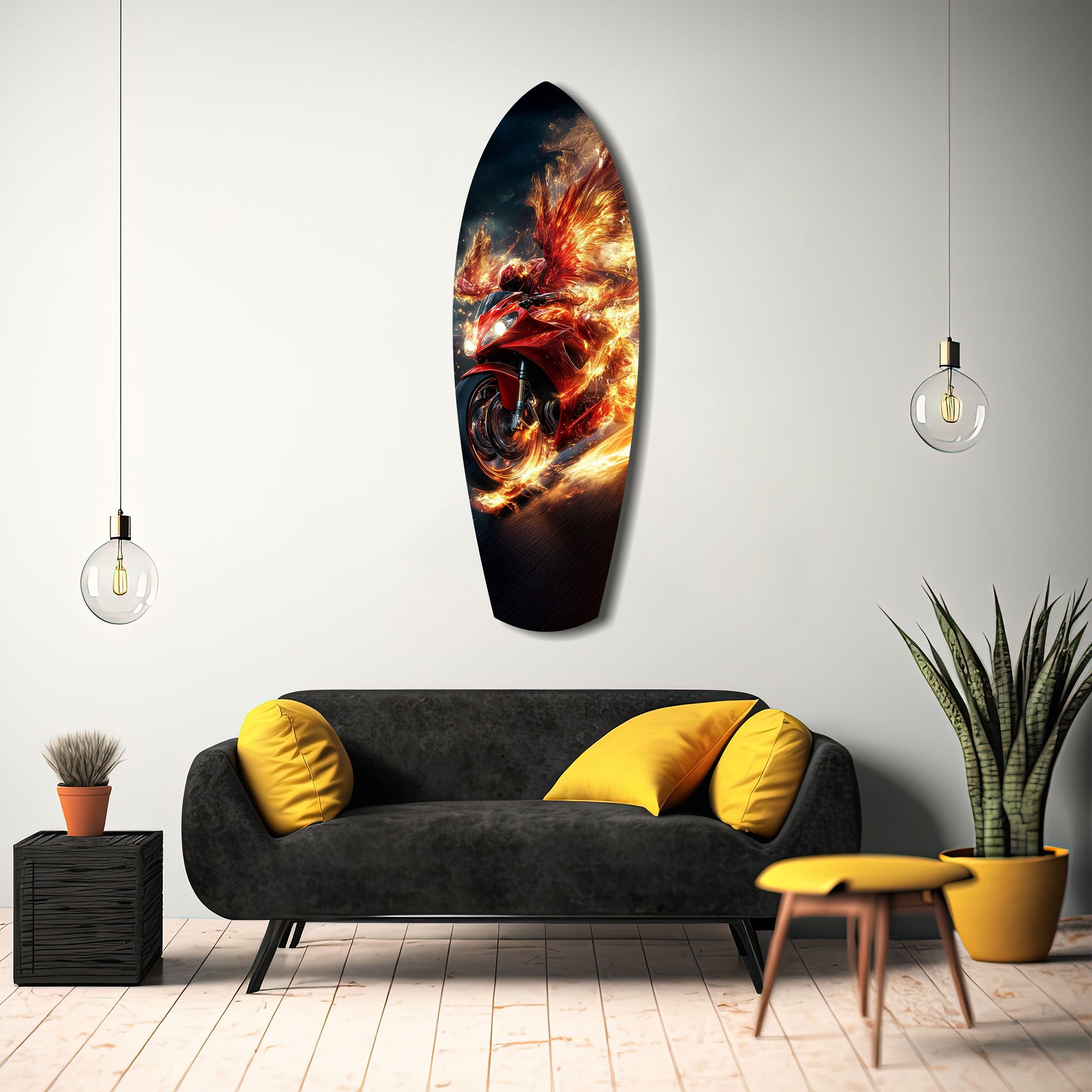 Phoenix Wings Motorcycle Fire Tempered Glass Wall Art.