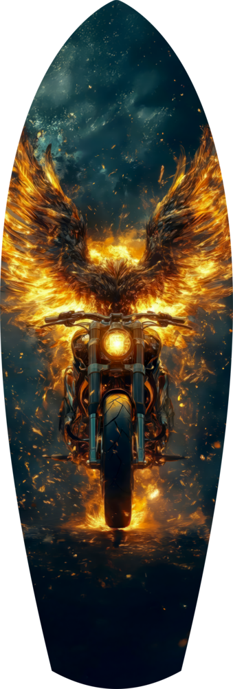 Golden Eagle Wings Motorcycle Fire Glass Wall Art