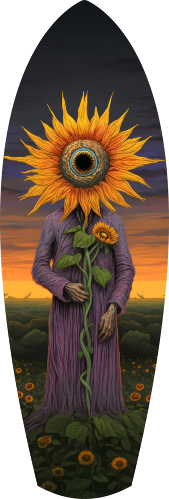 Sunflower-Headed Figure Surreal Glass Wall Art