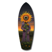Sunflower-Headed Figure Surreal Glass Wall Art.