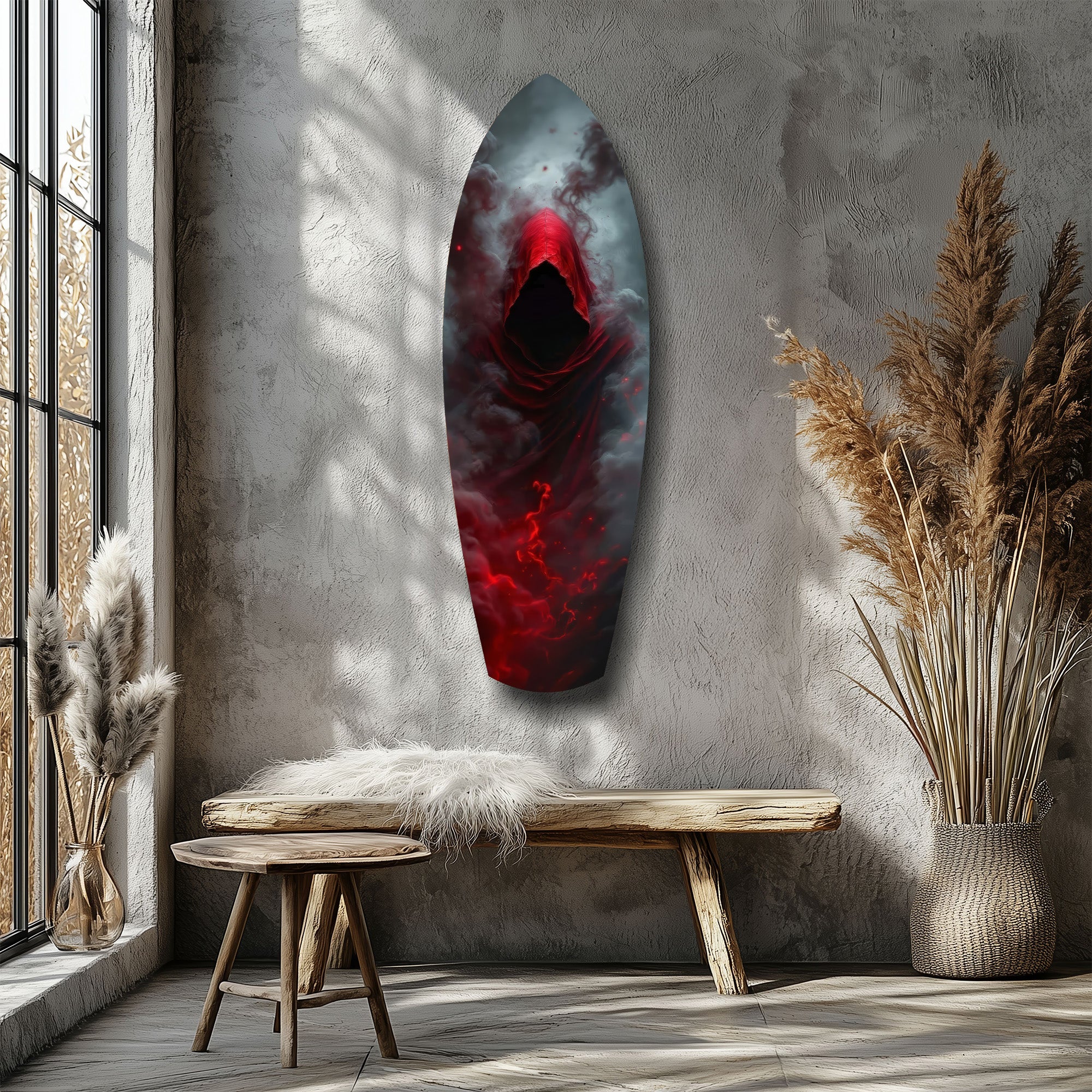 Red Hooded Phantom Dark Fantasy Glass Wall Art.