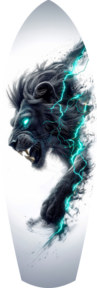 Black Lion Cyan Lightning Glass Wall Art