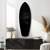 Snarling Black Wolf Dark Glass Wall Art.