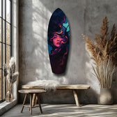 Neon Smoke Woman Portrait Surreal Glass Wall Art.