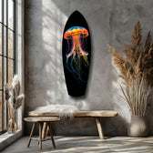 Glowing Orange Jellyfish Ocean Glass Wall Art.