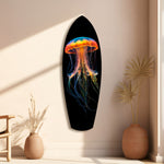 Glowing Orange Jellyfish Ocean Glass Wall Art.