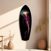 Magenta Teal Jellyfish Bioluminescent Glass Wall Art.