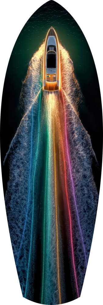 Rainbow Wake Speedboat Aerial Glass Wall Art