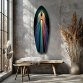 Rainbow Wake Speedboat Aerial Glass Wall Art.