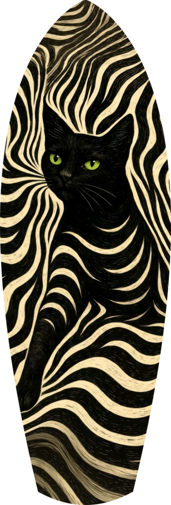 Black Cat Wavy Optical Pattern Glass Wall Art
