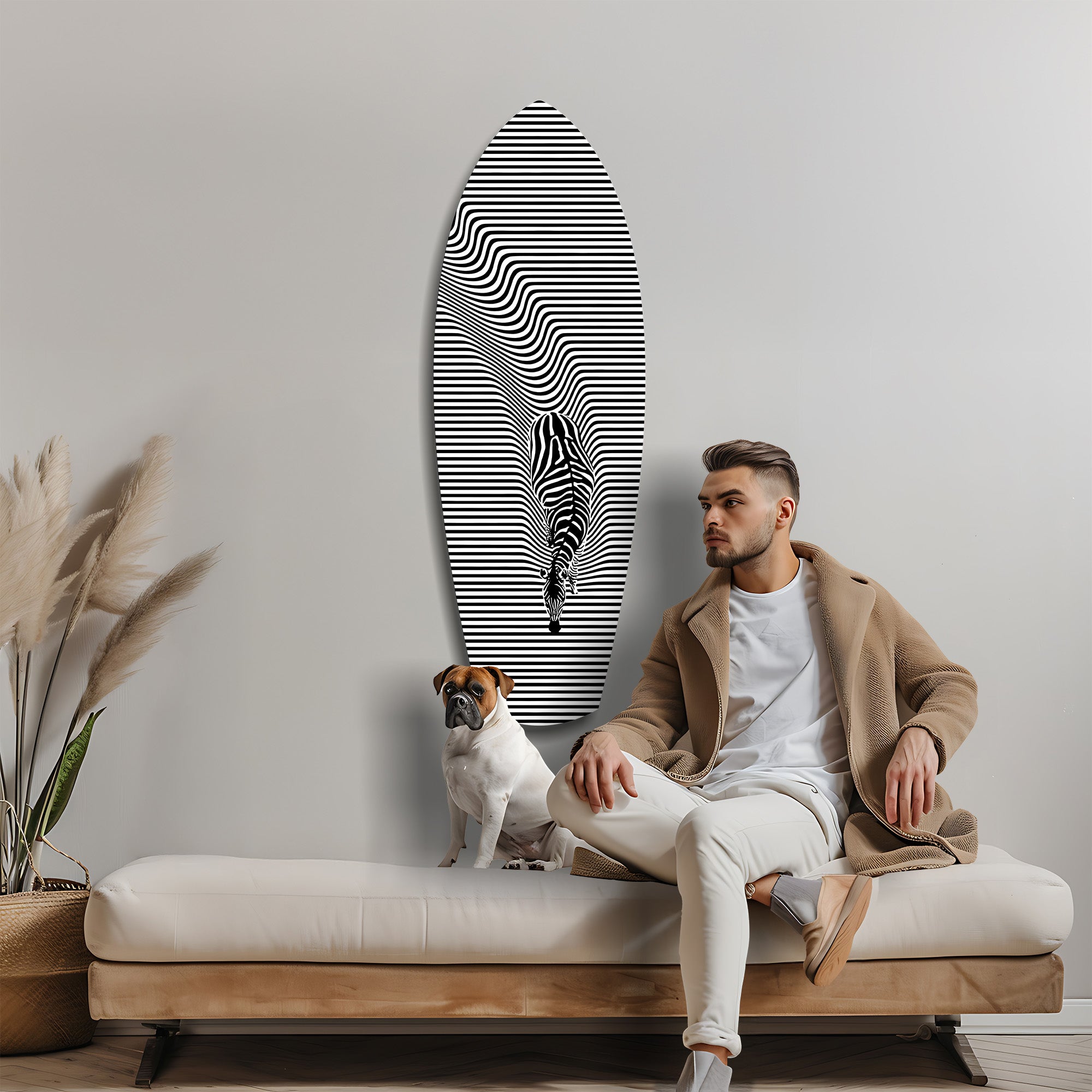 Optical Zebra Wave Lines Glass Wall Art.