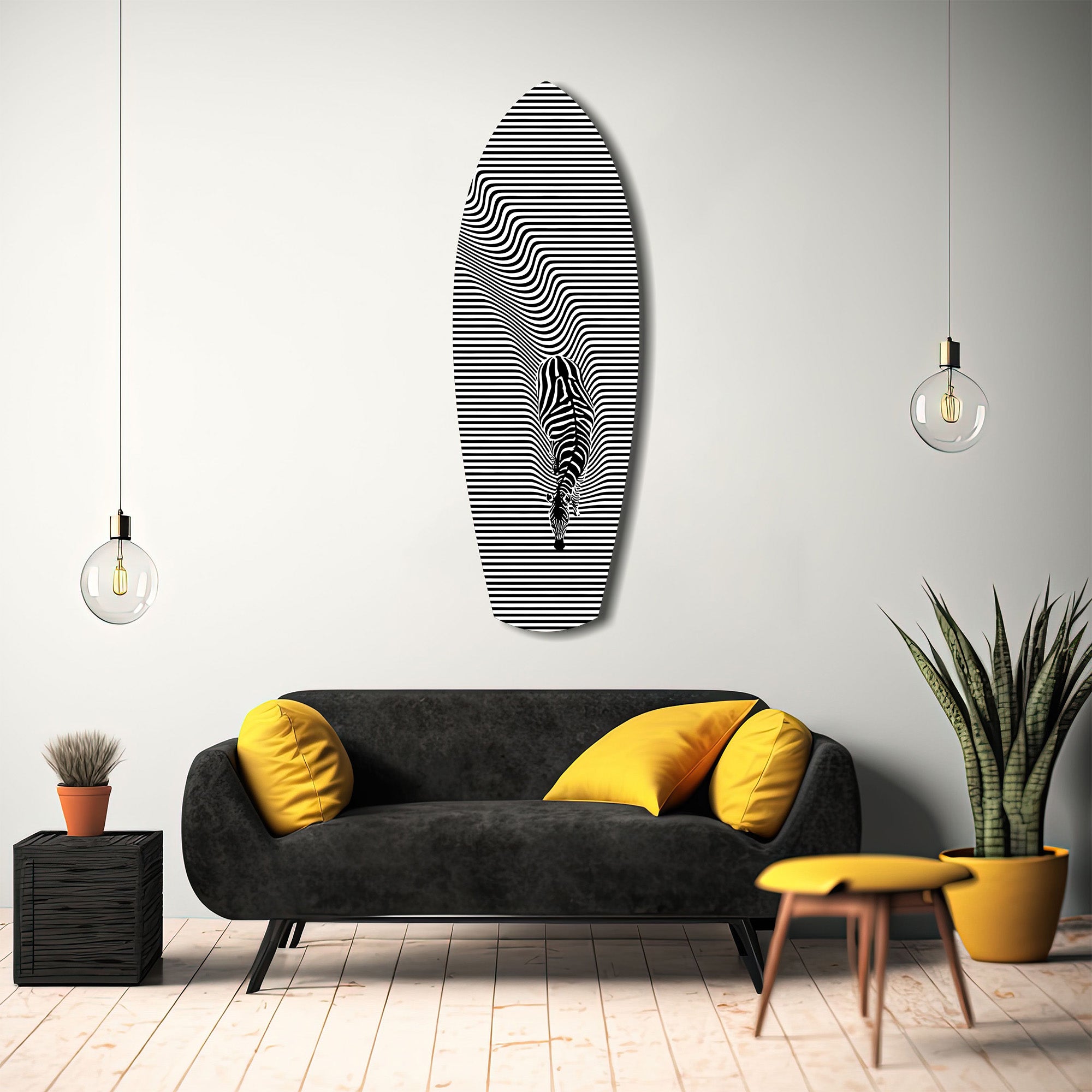 Optical Zebra Wave Lines Glass Wall Art.