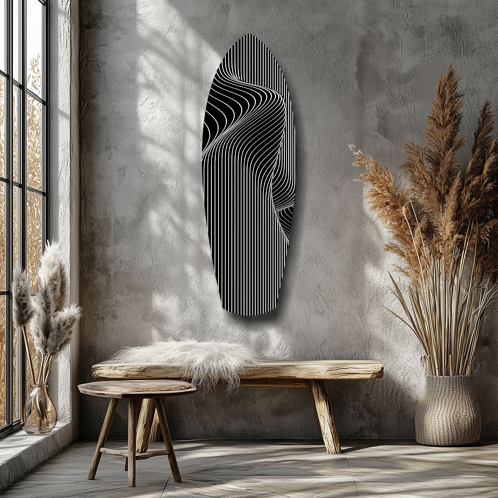 Op Art Wave Pinstripe Geometric Glass Wall Art.