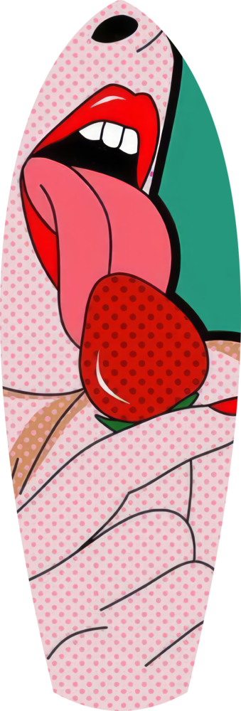 Pop Art Lips Strawberry Tongue Glass Wall Art