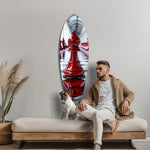 Red Bishop Chess Piece Strategy Glass Wall Art.