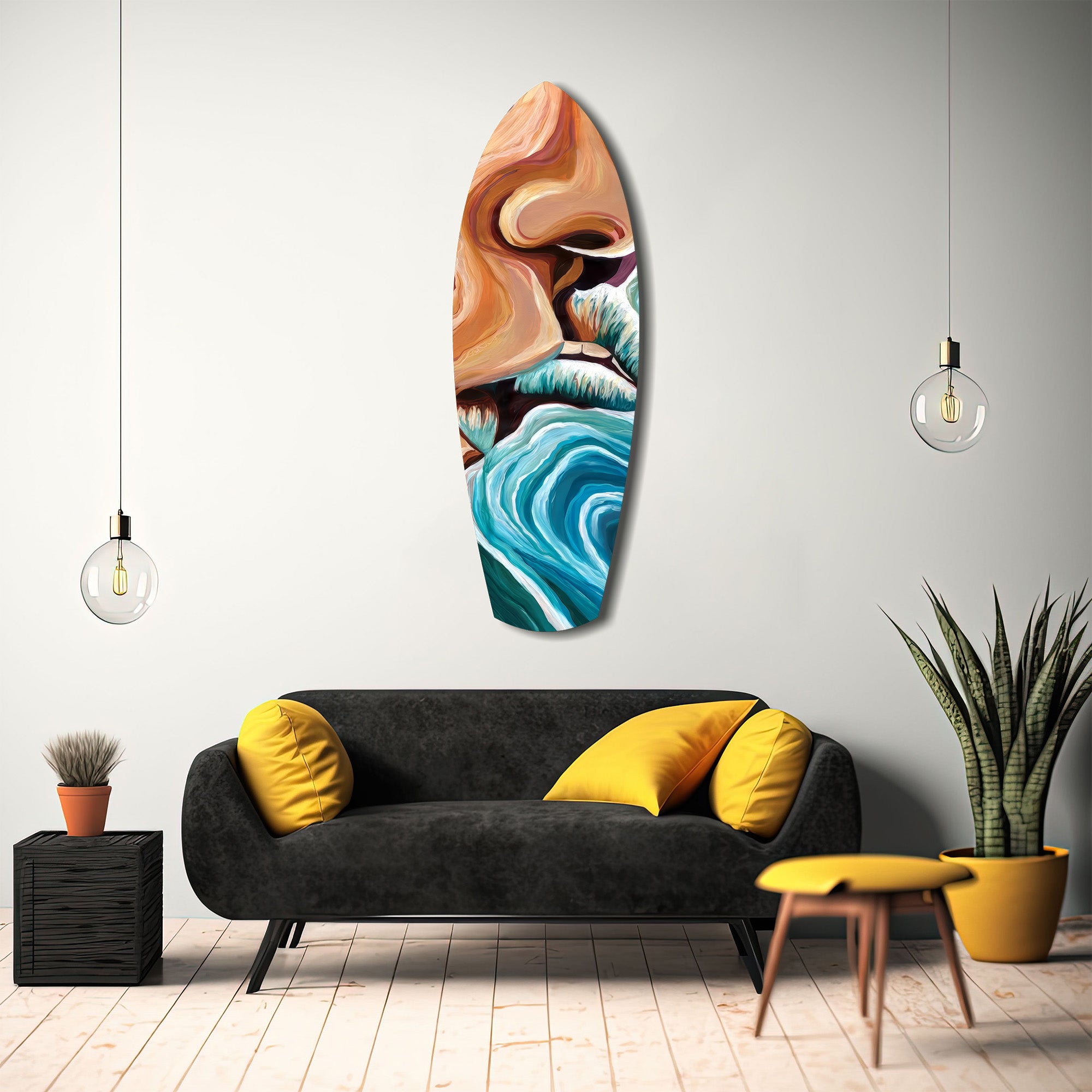 Coastal Cliffs Painterly Ocean Wave Glass Wall Art.