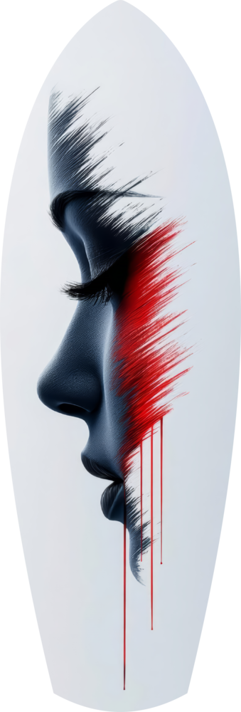 Brushstroke Face Profile Red Tear Glass Wall Art