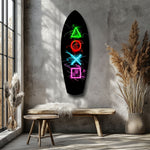 Neon Geometric Icons Gamer Glow Glass Wall Art.
