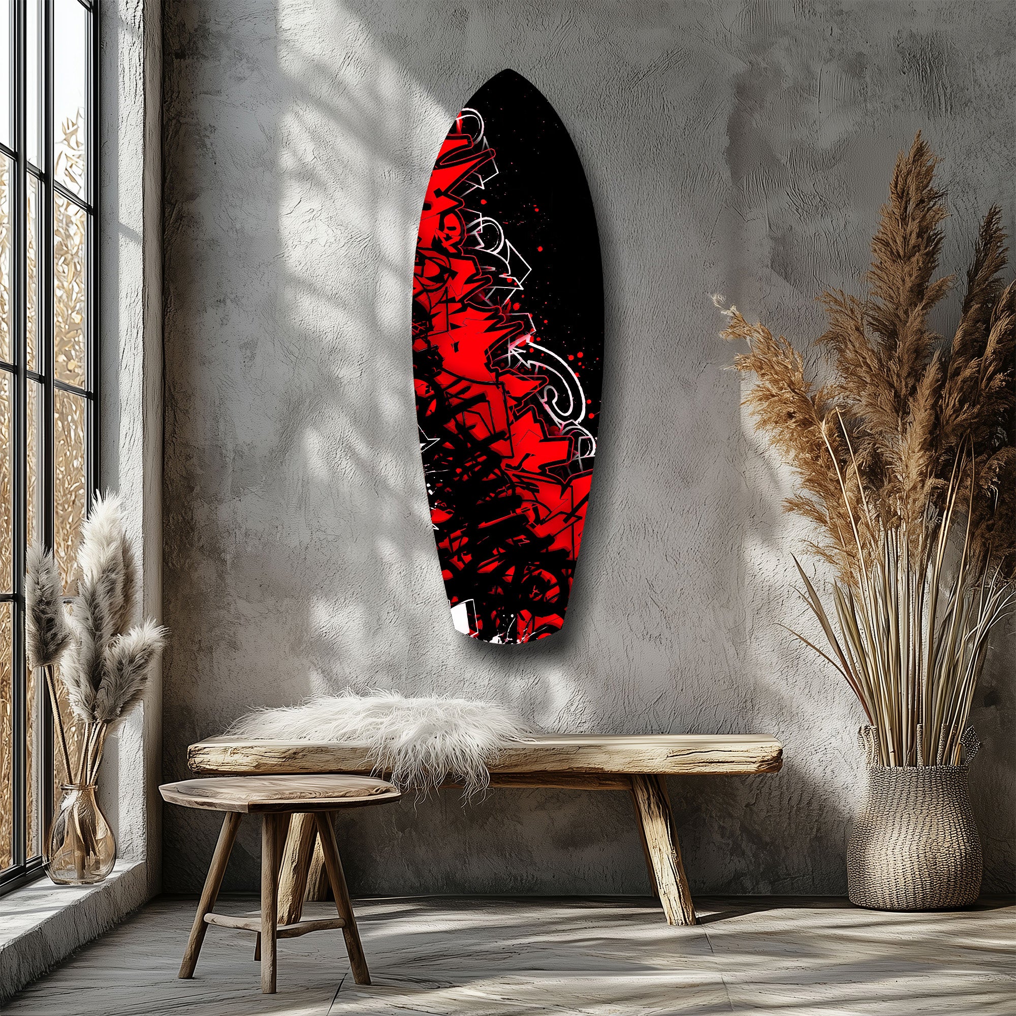 Red Black Graffiti Street Art Glass Wall Art.
