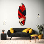 Red Black Cream Brushstroke Abstract Glass Wall Art.