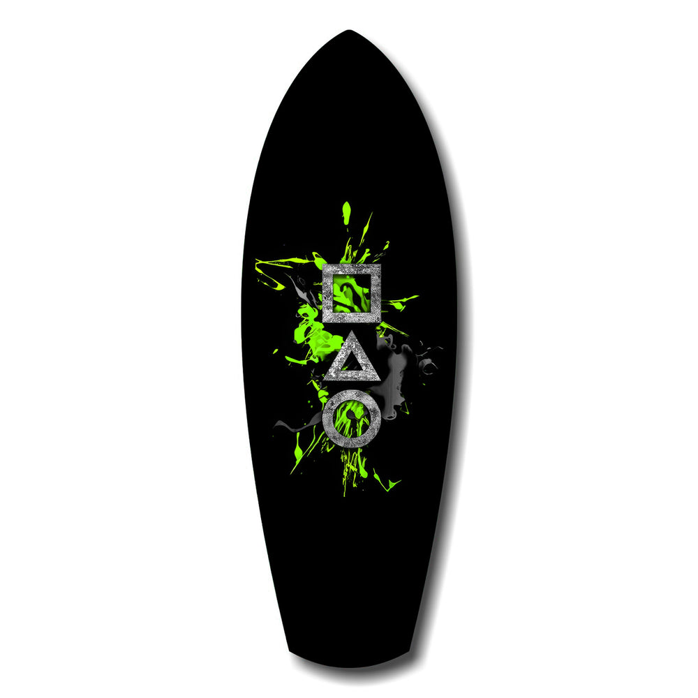 Geometric Symbols Green Splatter Gamer Glass Wall Art.