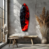 Red Black Smoke Ink Swirl Glass Wall Art.