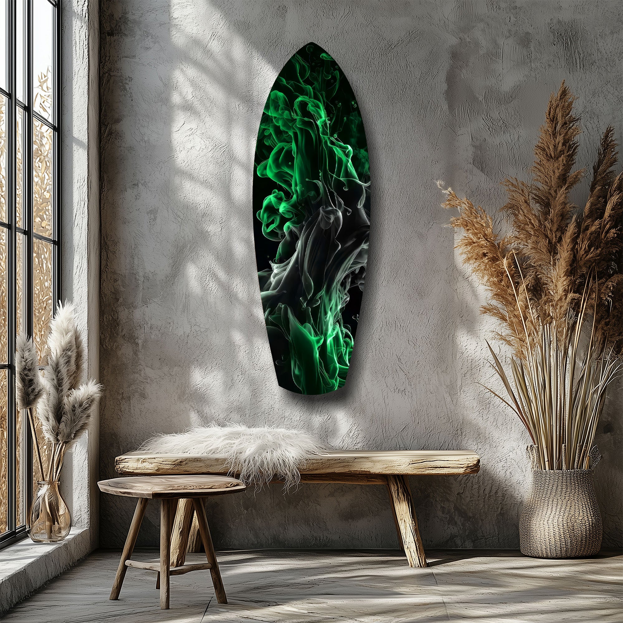 Emerald Green Smoke Ink Swirl Glass Wall Art.
