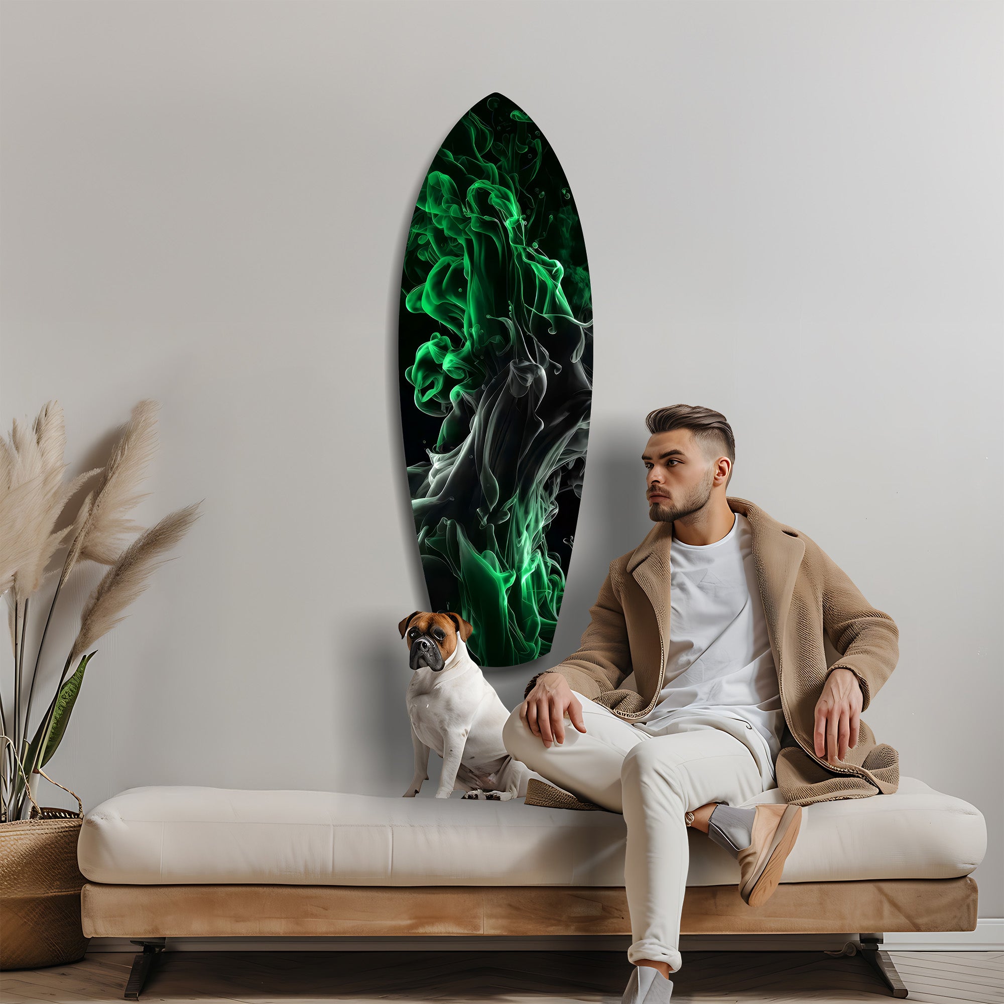 Emerald Green Smoke Ink Swirl Glass Wall Art.