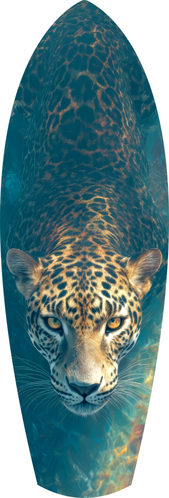 Leopard Stalking Turquoise Water Glass Wall Art