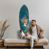 Leopard Stalking Turquoise Water Glass Wall Art.