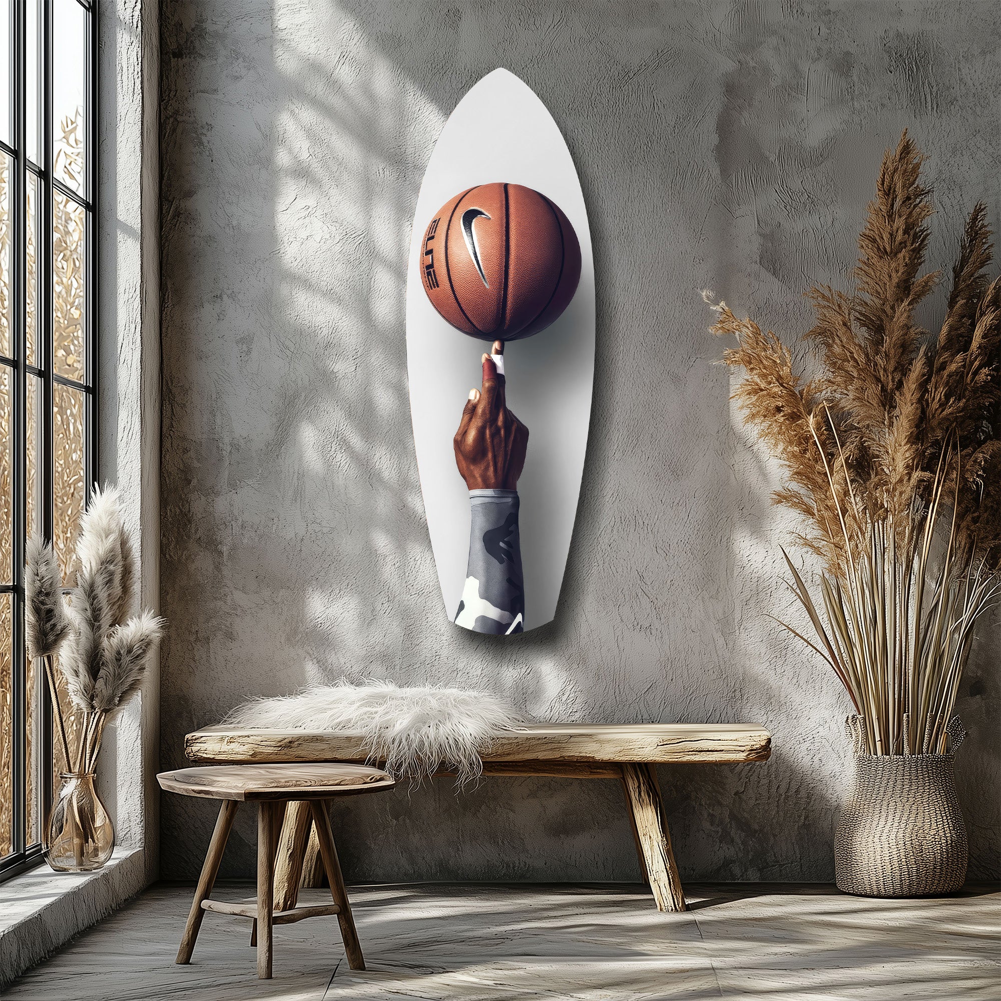 Spinning Basketball Finger Balance Glass Wall Art.