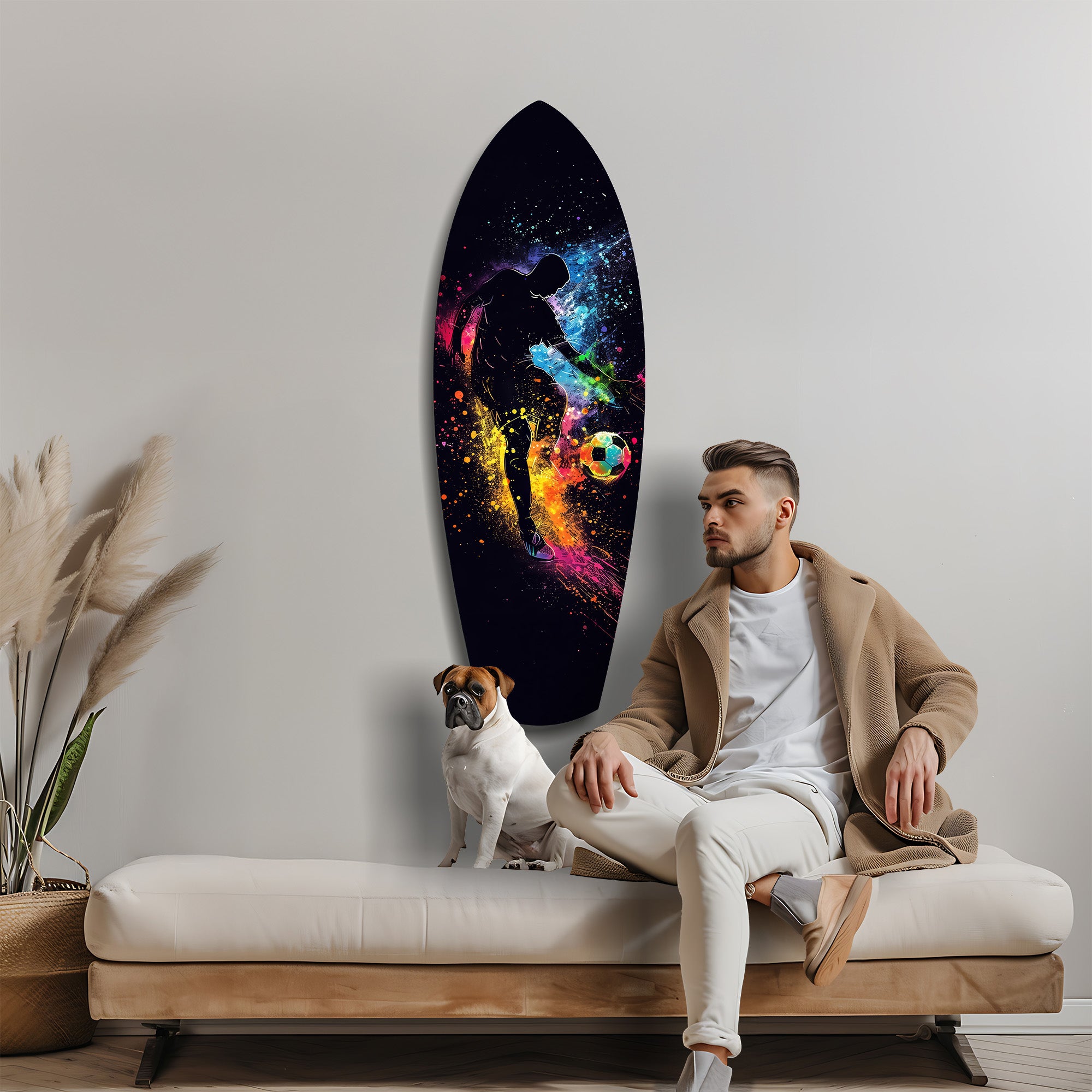 Soccer Player Kick Color Splash Glass Wall Art.