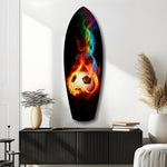 Flaming Soccer Ball Rainbow Smoke Glass Wall Art.