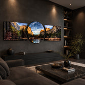 Golden Cliffs Mountain Valley 3 Piece Glass Wall Art