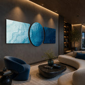Flowing Blue Ocean Abstract 3 Piece Glass Wall Art