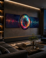 Glowing Cosmic Planet 3 Piece Glass Wall Art